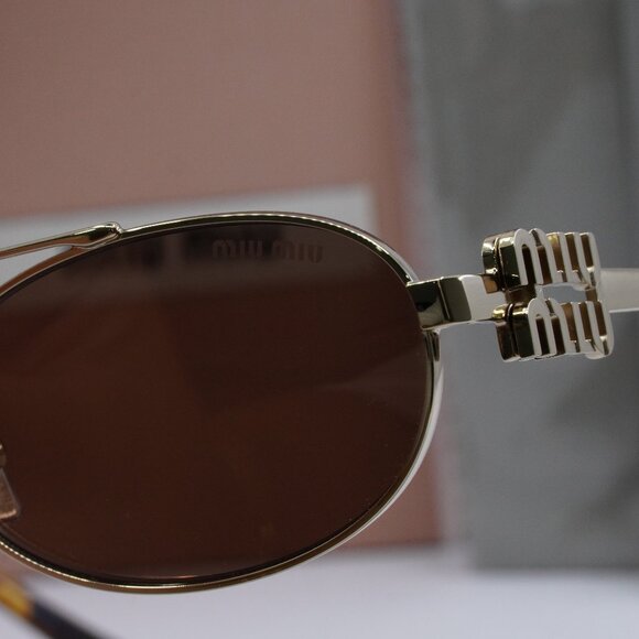 Miu Miu MU54ZS ZVN70D Oval Sunglasses - Gold/Brown - Picture 8 of 12